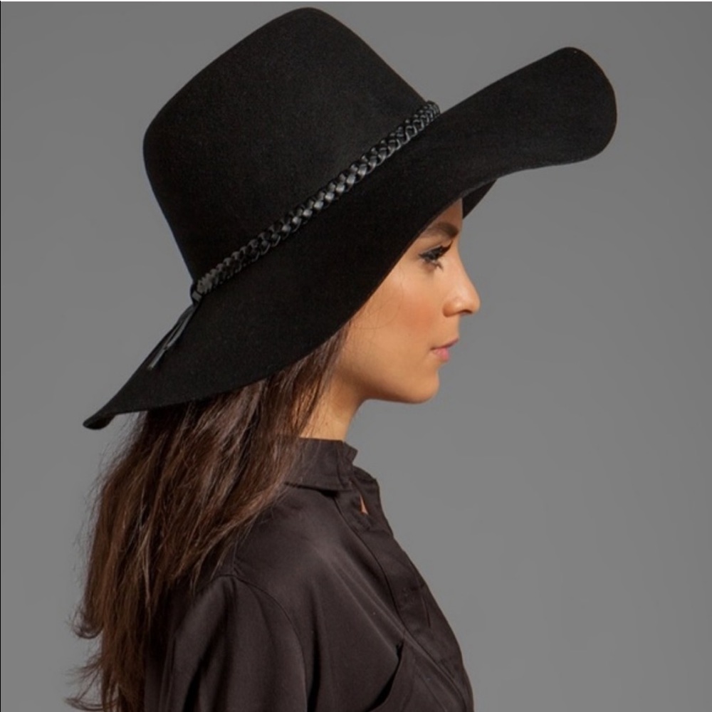 Brixton Gia Wide Brim Wool Hat Black